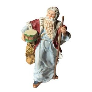 Vintage Hallmark Old World Santa Figurine Bag of Toys Drum Dolls Staff 5-1/2"